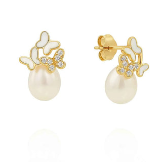 Сребърни обеци - Golden Pearl Butterflies