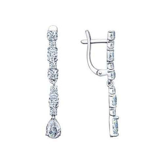 елегантни сребърни обеци, цирконий, родиево покритие, блясък, sokolov,