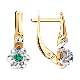 златни обеци, бяло и жълто злато, брилянти, изумруд, sokolov,