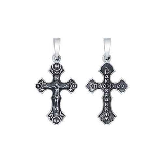 сребърен кръст, без камъни, оксидирано сребро, двулицев, sokolov,