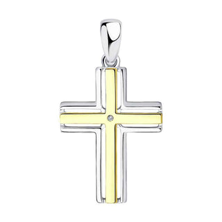 сребърен кръст, диамант, жълта позлата, родиево покритие, sokolov