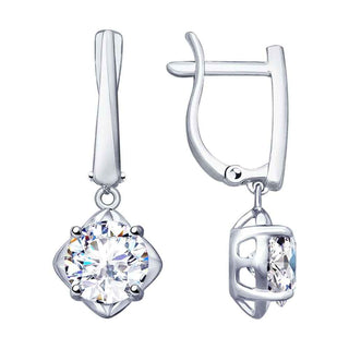 сребърни обеци, леко висящи сребърни обеци, CZ Swarovski Граф Орлов, родиево покритие, sokolov,