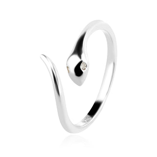 сребърен пръстен, змия, цирконий, родиево покритие,