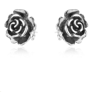 сребърни обеци, без камък, роза, оксидирано сребро, Алгара,