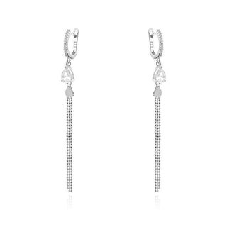 сребърни обеци, цирконий, родиево покритие, висящи обеци