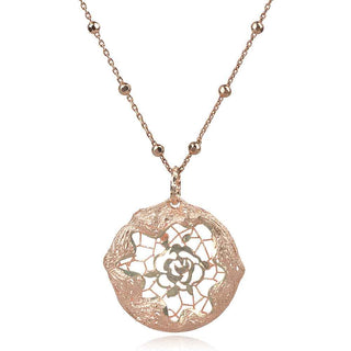 сребърно колие с роза с розова позлата