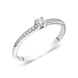 златен пръстен, тип годежен пръстен, бяло злато, диаманти