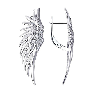 атрактивни сребърни обеци, ангелски крила, цирконий, родиево покритие, колекция свобода, sokolov,
