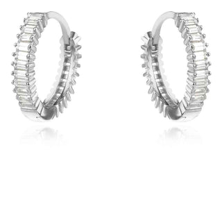 сребърни обеци, обеци тип халка, цирконий, родиево покритие,