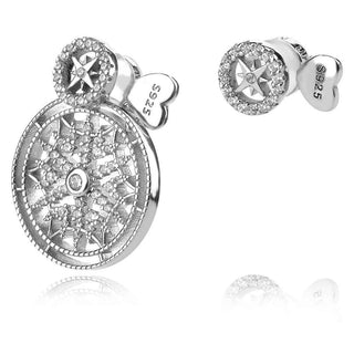 асимитрични сребърни обеци, снежинка, цирконии, родиево покритие, APM Monaco стил,