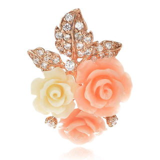 атрактивен сребърен медальон, розова позлата, пресован корал, цирконий, цвете, роза, ganezzi,