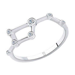 сребърен пръстен, съзвездие-голямата мечка, цирконий, родиево покритие, Sokolov