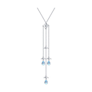 елегантно сребърно колие, син топаз, родиево покритие, цвете, подходящо за повод, Sokolov