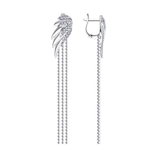 атрактивни сребърни обеци, ангелски крила, висящи обеци, цирконий, родиево покритие, колекция свобода, sokolov,