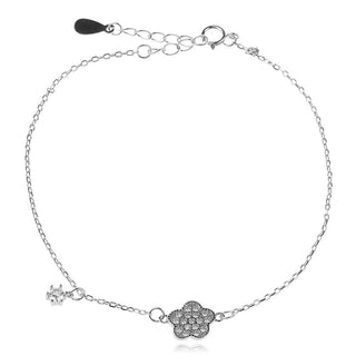 нежна сребърна гривна, цирконий, родиево покритие, цвете,