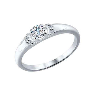 сребърен пръстен, тип годежен, родиево покритие, CZ Swarovski, Sokolov