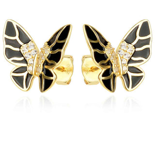 сребърни обеци, пеперуда, жълта позлата, цветен емайл,