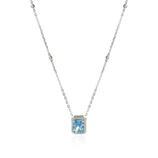 сребърно колие, син мойсанит, цирконий, родиево покритие,