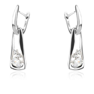 сребърни обеци, висящи сребърни обеци, цирконий, родиево покритие,