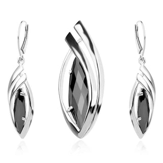 сребърен комплект, черен цирконий, родиево покритие, подходящи за всеки повод,