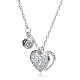 сребърно колие със сърчице и циркони