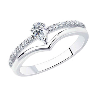 нежен сребърен пръстен, цирконий, родиево покритие, Sokolov