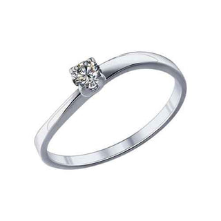 сребърен пръстен, тип годежен, родиево покритие, CZ Swarovski, Sokolov,
