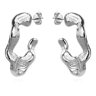 сребърни обеци, без камък, родиево покритие, обеци халки