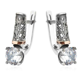 сребърни обеци, оксидирано сребро, розова позлата, цирконий