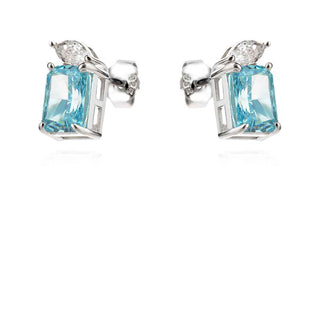 сребърни обеци, цирконий, родиево покритие, цвят син топаз