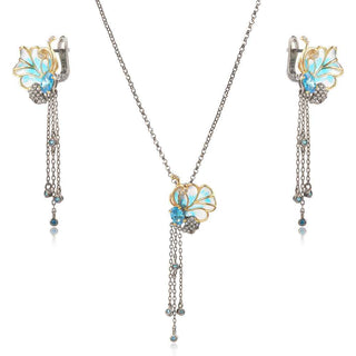 сребърен комплект, емайл, покритие от рутении и позлата,