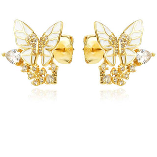 сребърни обеци, пеперуда, жълта позлата, цветен емайл,