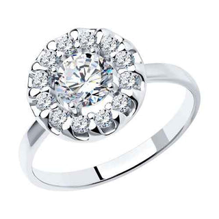 елегантен сребърен пръстен, CZ Swarovski, родиево покритие, Sokolov