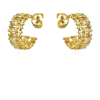 сребърни обеци, цирконий, жълта позлата, обеци халки