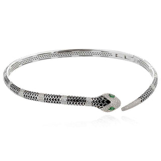 твърдо сребърно колие, змия, по модел на Bvlgari, цирконий, емайл, родиево покритие,