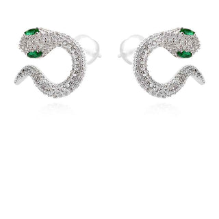 сребърни обеци, цирконий А+++, родиево покритие, змия