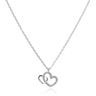 нежно сребърно колие, сърце, цирконии, родиево покритие,