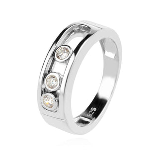 сребърен пръстен, тип халка, цирконий, родиево покритие, по модел на Messika,