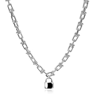 спортно елегантно сребърно колие, катинарче, без камъни, родиево покритие