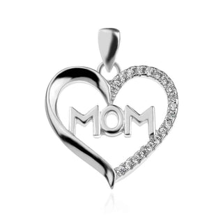 сребърен медальон, сърце, мама, цирконий, родиево покритие