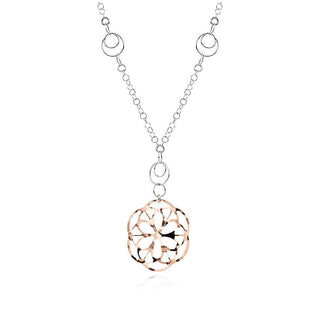 сребърно колие, цвете, розова позлата, без камък