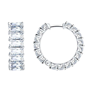 сребърни обеци, цирконий, родиево покритие, обеци тип халки, Sokolov