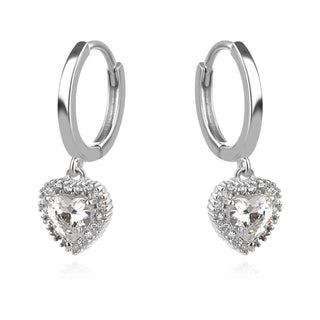 сребърни обеци, цирконий, сърце, халка, подходящи за дете