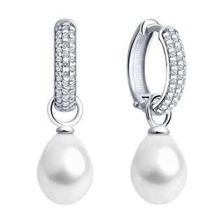 сребърни обеци, цирконий, перла, родиево покритие, SOKOLOV