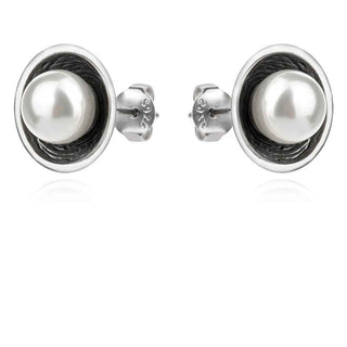 сребърни обеци, оксидирано сребро, бяла перла