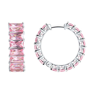 сребърни обеци, цирконий, родиево покритие, обеци тип халки, Sokolov