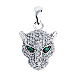 сребърен медальон, цирконий, родиево покритие, пантера, Sokolov