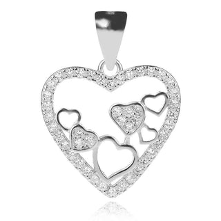 нежен сребърен медальон, сърце, цирконий, родиево покритие,