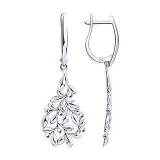 сребърни обеци, висящи обеци, без камък, флорални мотиви, родиево покритие, Sokolov