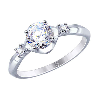 сребърен пръстен, CZ Swarovski Граф Орлов, родиево покритие, sokolov, тип годежен,